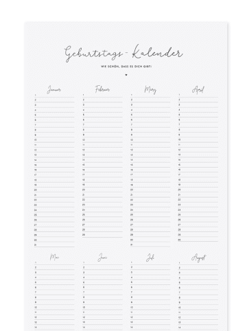 Eulenschnitt Geburtstagskalender in Weiß - (L)84 x (B)29,7 cm