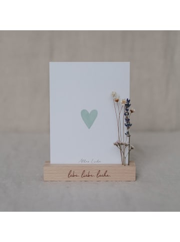Eulenschnitt 2er-Set: Kartenständer "Lebe Liebe Lache" in Hellbraun - (B)15 x (T)1,5 cm