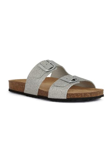 Geox Skórzane klapki "Brionia" w kolorze srebrnym