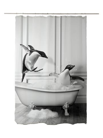 The Wild Hug Zasłona prysznicowa "Shower Penguin" w kolorze szarym - 180 x 175 cm