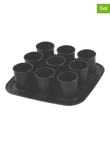 Zenker 9-delige set: mini-taartjes bakblik zwart - (B)29 x (H)7 x (D)29 cm