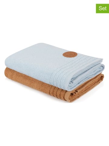 Colorful Cotton Ręczniki prysznicowe (2 szt.) "410" w kolorze błękitnym i jasnobrązowym