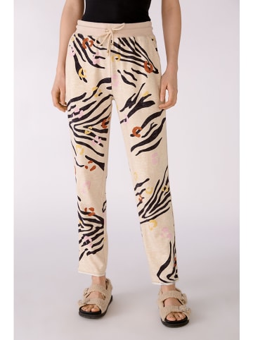 Oui Sweatbroek beige/zwart