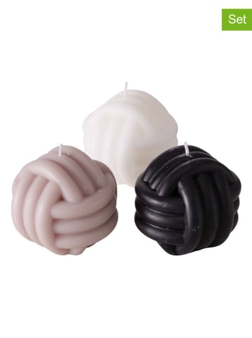 Boltze 3-delige set: stompkaarsen "Knot" zwart/grijs/wit - 3x 170 g