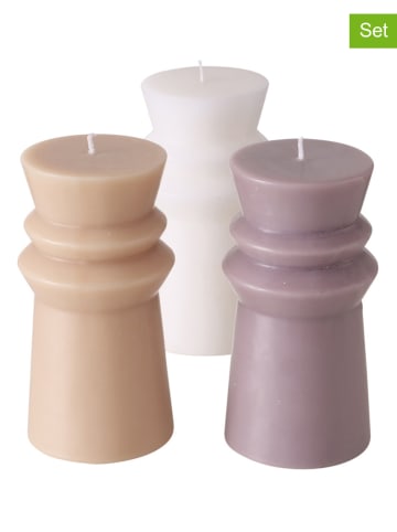 Boltze 3-delige set: stompkaarsen "Tulo" bruin/beige/wit - 3x 350 g