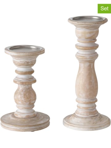 Boltze 2er-Set: Kerzenständer "Neley" in Beige