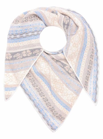 Zwillingsherz Driehoekige sjaal "Jenny" beige/lichtblauw/grijs - (L)200 x (B)100 cm