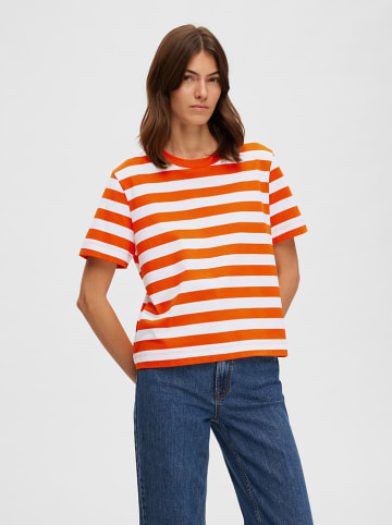 SELECTED FEMME Koszulka "Essential" w kolorze pomarańczowo-białym
