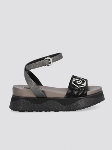 Liu Jo Skórzane sandały w kolorze czarno-srebrnym