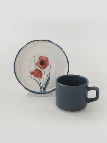 Violeta Home Filiżanki (6 szt.) w kolorze granatowo-białym ze wzorem do herbaty - 184 ml