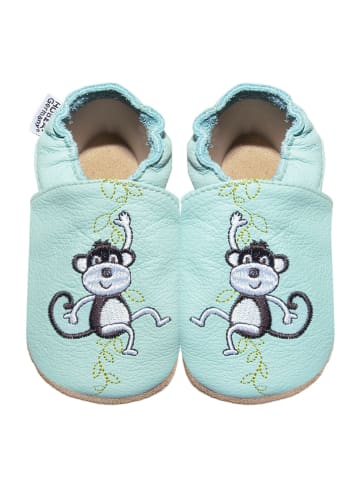 Hobea Leder-Krabbelschuhe "Affen" in Mint