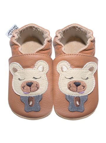 HOBEA-Germany Leder-Krabbelschuhe "Bär" in Hellbraun