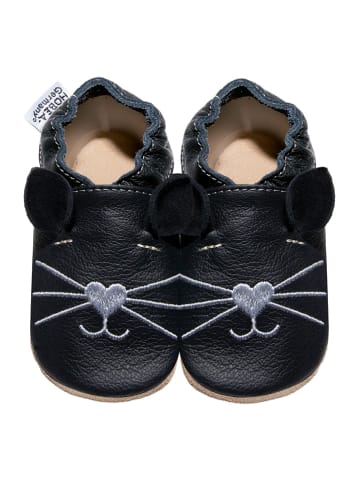 HOBEA-Germany Leder-Krabbelschuhe "Katze" in Schwarz
