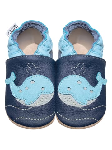 Hobea Leren kruipschoenen "Walvis" lichtblauw/donkerblauw