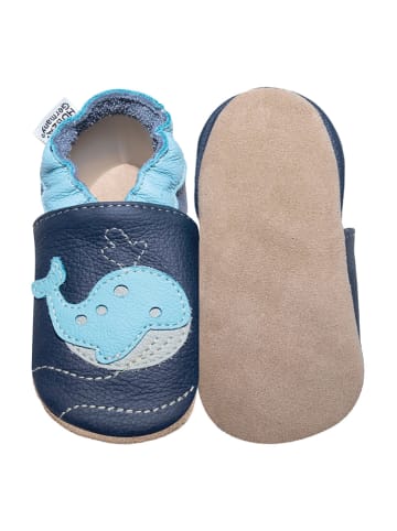 Hobea Leren kruipschoenen "Walvis" lichtblauw/donkerblauw