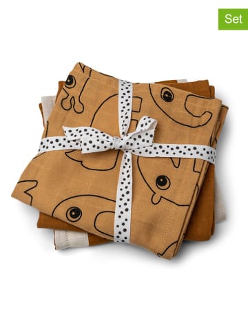 done by deer 3-delige set: gaasdoeken "Deer friends" mosterdgeel - (L)70 x (B)70 cm