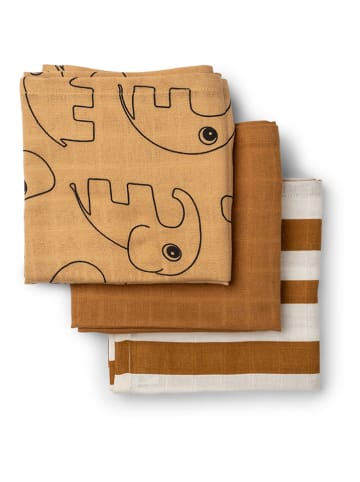 done by deer 3-delige set: gaasdoeken "Deer friends" mosterdgeel - (L)70 x (B)70 cm
