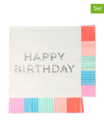 Meri Meri Serwetki (16 szt.) "Happy Birthday" w kolorze białym ze wzorem