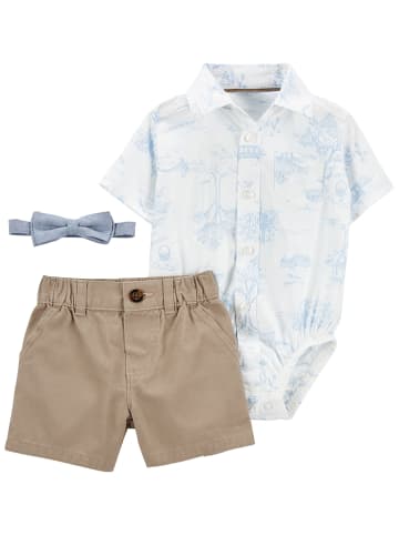 Carter's 3tlg. Outfit in Beige/ Weiß/ Blau