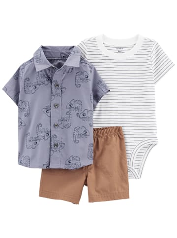 Carter's 3-delige outfit blauw/wit/lichtbruin