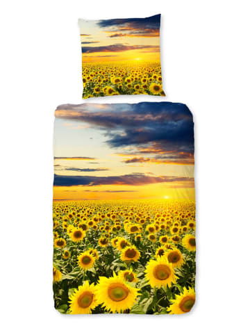 Good Morning Komplet pościeli renforcé "Sunflower field" w kolorze żółtym ze wzorem