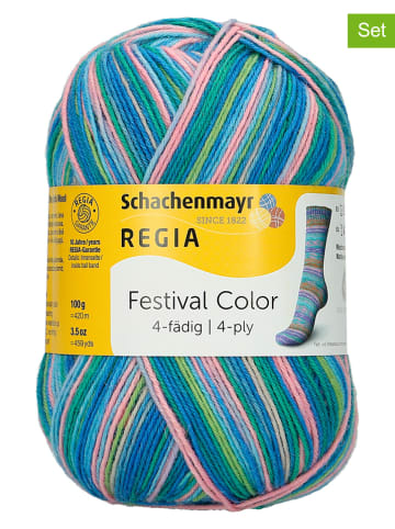 Regia 10er-Set: Wollgarne "Color" in Blau/ Grün/ Rosa - 10x 100 g