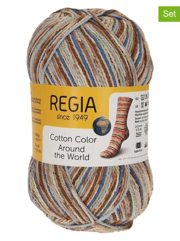 Regia 5er-Set: Baumwoll-Mixgarne "Cotton Color" in Beige/ Hellbraun/ Blau - 5x 100 g
