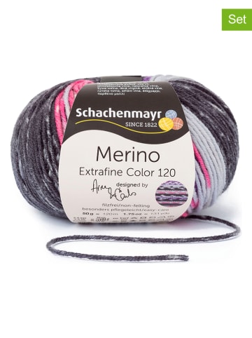 Schachenmayr since 1822 10er-Set: Merinowollgarne "Merino Extrafine" in Lila/ Pink/ Anthrazit - 10x 50 g
