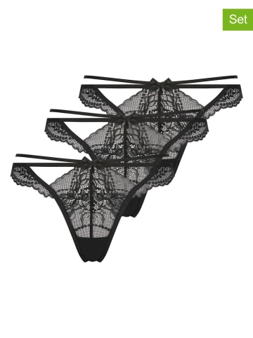 Hunkemöller Stringi (3 pary) w kolorze czarnym