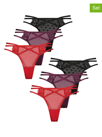 Hunkemöller Stringi (6 szt.) w kolorze czarnym, czerwonym i fioletowym