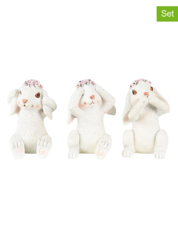 Clayre & Eef 3-delige set: decoratieve figuren "Konijntjes" wit - (B)7 x (H)19 x (D)9 cm