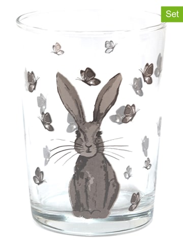 Clayre & Eef 6-delige set: drinkglazen transparant/grijs - 400 ml