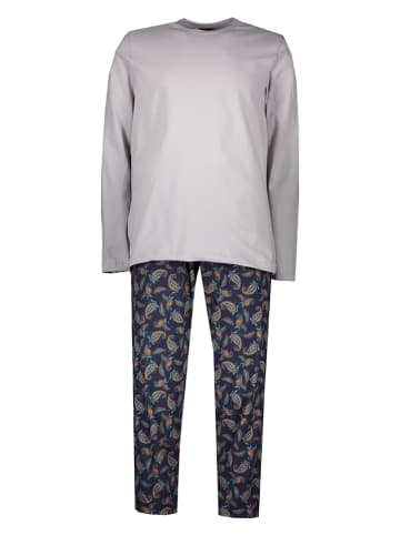 Hanro Pyjama in Hellgrau/ Dunkelblau