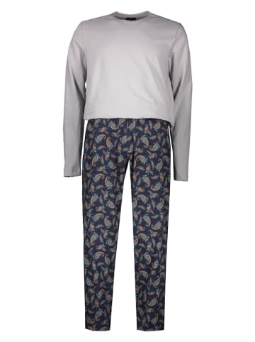 Hanro Pyjama lichtgrijs/donkerblauw