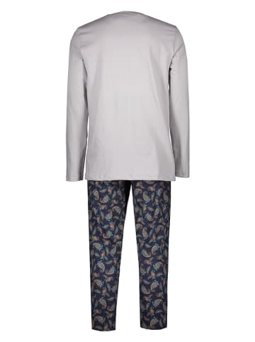 Hanro Pyjama lichtgrijs/donkerblauw