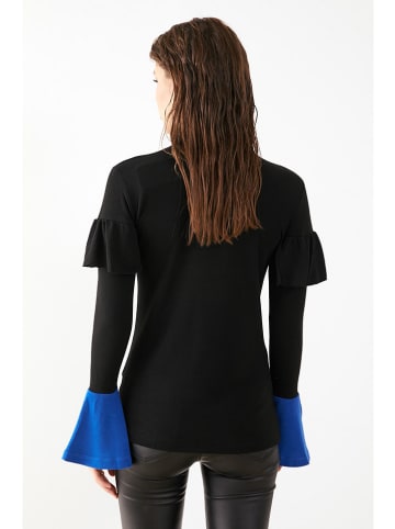 Milan Kiss Bluse in Schwarz/ Blau