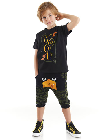 Denokids 2-delige outfit "Woof" zwart/kaki