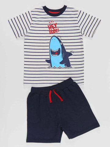 Denokids 2-delige outfit "Dude Shark" wit/donkerblauw