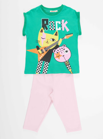 Denokids 2tlg. Outfit "Rock Gang" in Grün/ Rosa