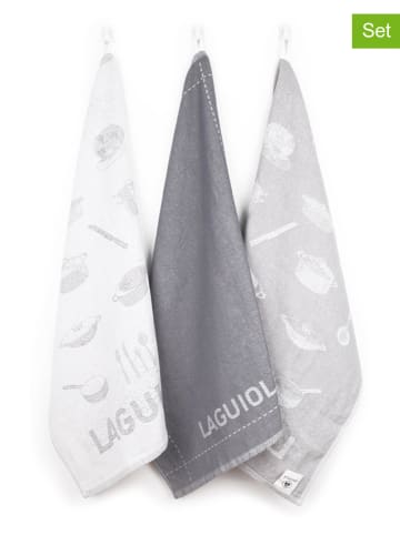 Laguiole 3-delige set: theedoeken grijs/wit - (L)70 x (B)50 cm