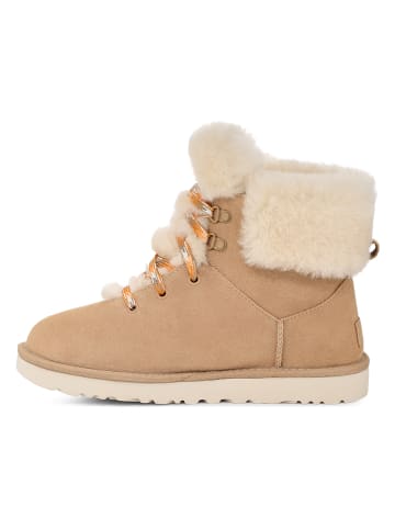 UGG Skórzane botki "W Classic Mini Alpine Lace" w kolorze beżowym