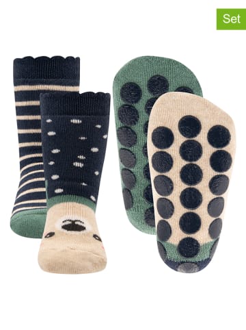 Ewers 2-delige set: antislipsokken "Teddygezicht en Muizentandjes" donkerblauw