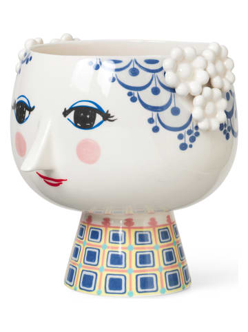 Bjørn Wiinblad Blumentopf "Eva" in Weiß/ Blau - (H)19 x Ø 21 cm
