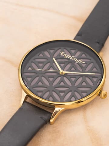 Engelsrufer  Quarzuhr "Lebensblume" in Schwarz/ Gold - Ø 38 mm
