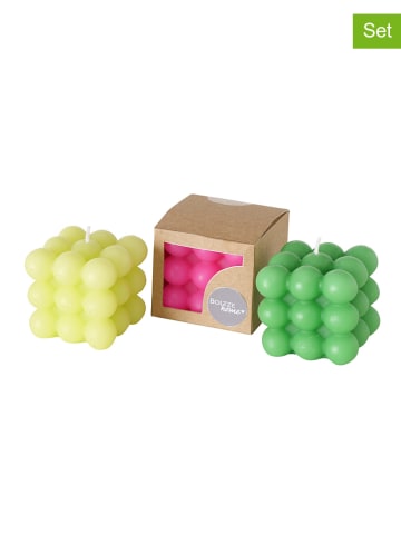 Boltze 3-delige set: kaarsen "Bubble" groen/roze - (H)6 cm