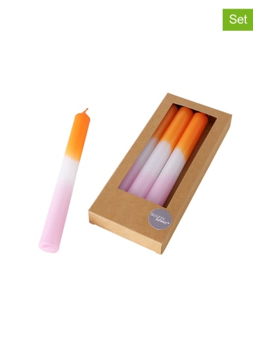 Boltze 4-delige set: staafkaarsen "Splash" oranje/lichtroze - (H)20 cm