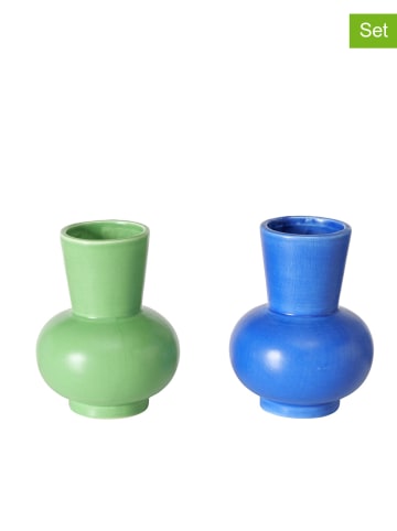 Boltze 2-delige set: vazen "Addison" groen/blauw - (H)12 x Ø 10 cm