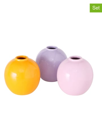 Boltze 3-delige set: vazen "Rondella" oranje/paars/lichtroze - (H)10 x Ø 10 cm