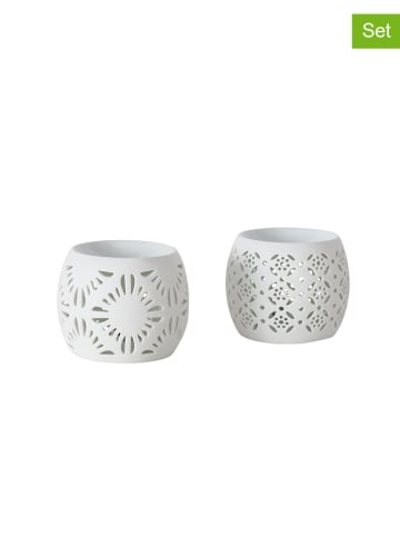 Boltze 2-delige set: theelichthouders "Joidana" wit - Ø 11 cm