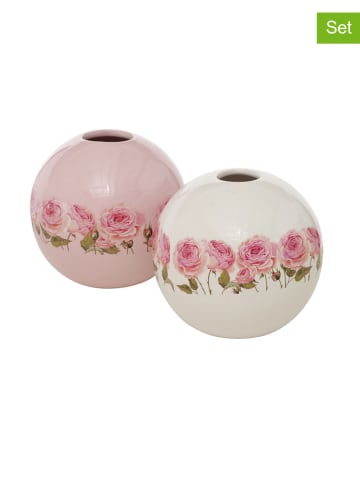 Boltze Wazony (2 szt.) w kolorze kremowym i jasnoróżowym - wys. 10 x Ø 10 cm